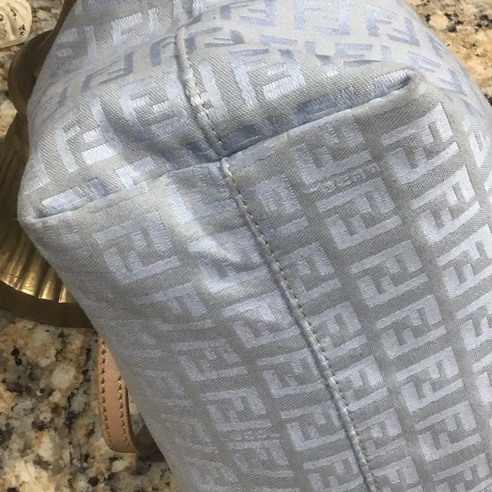 Fendi Handbag Tote Light Blue Oyster Cloth Canvas $1200 - Picture 7 of 11